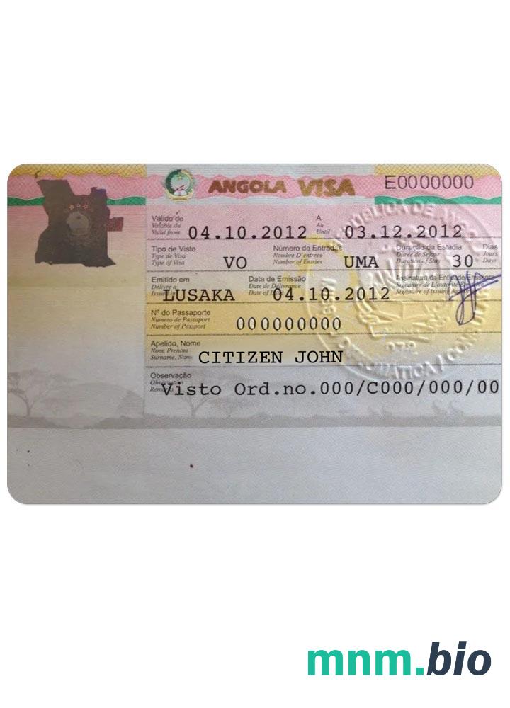 Angola work visa w pełni edytowalny PSD